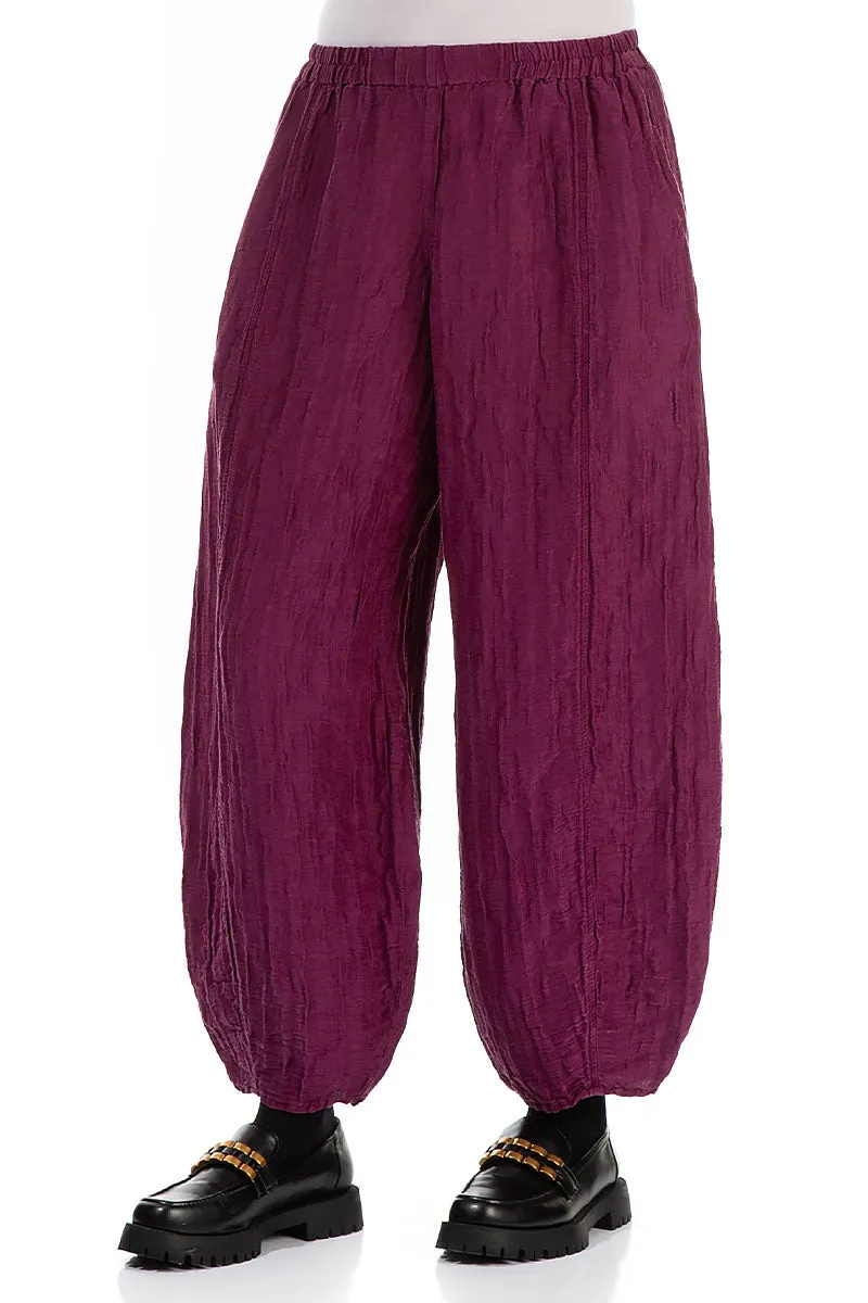 Taper Magenta Crinkled Silk Linen Trousers