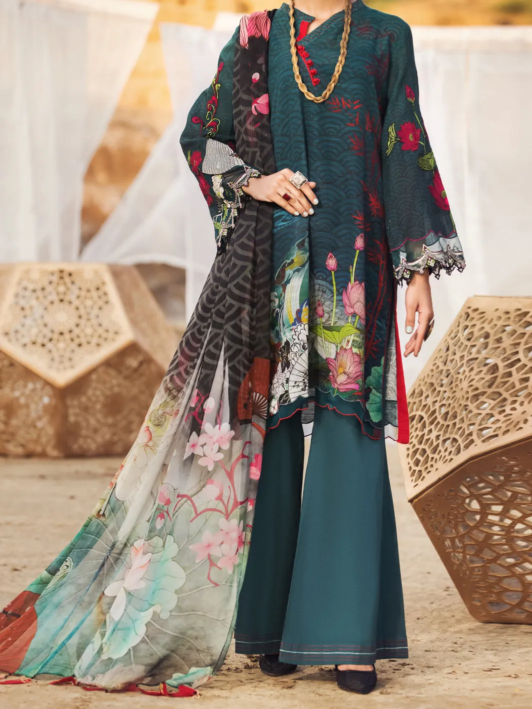 Teal Khaddar 3 Piece Stitched - AWP-3PS-341