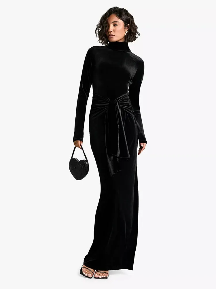 Velvet High Neck Knot Evening Gown for Winter Events