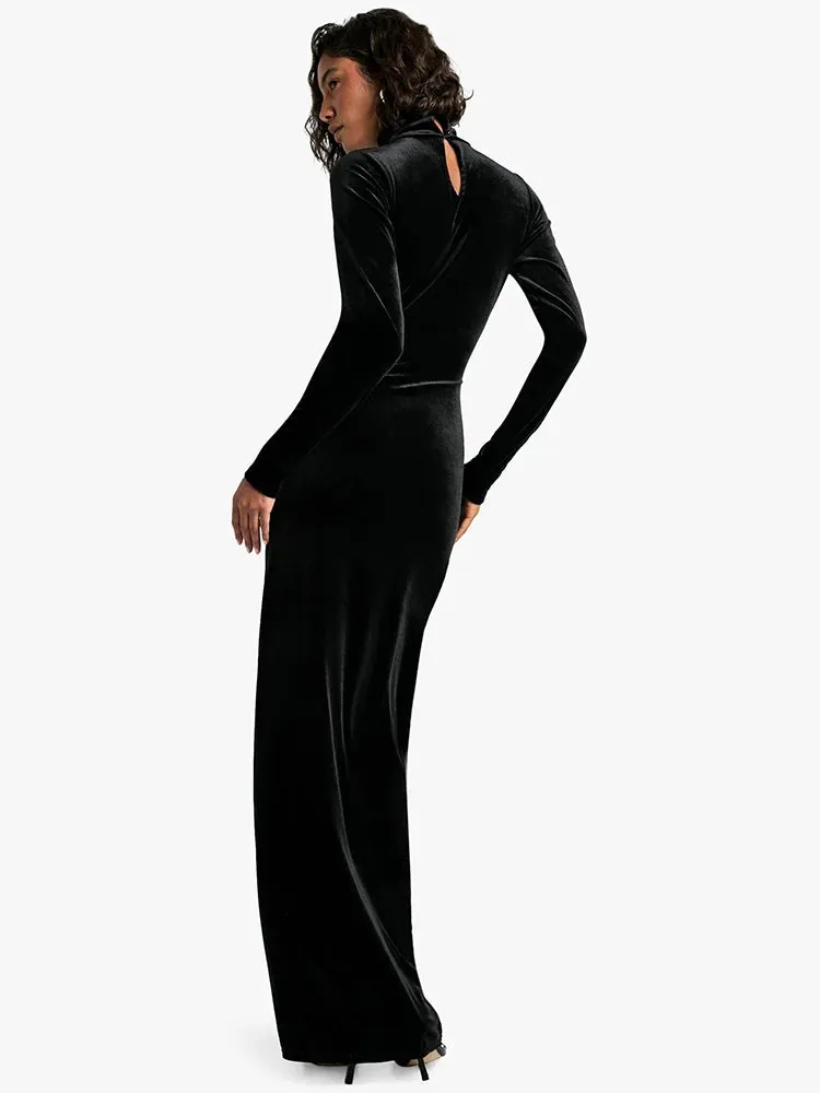 Velvet High Neck Knot Evening Gown for Winter Events