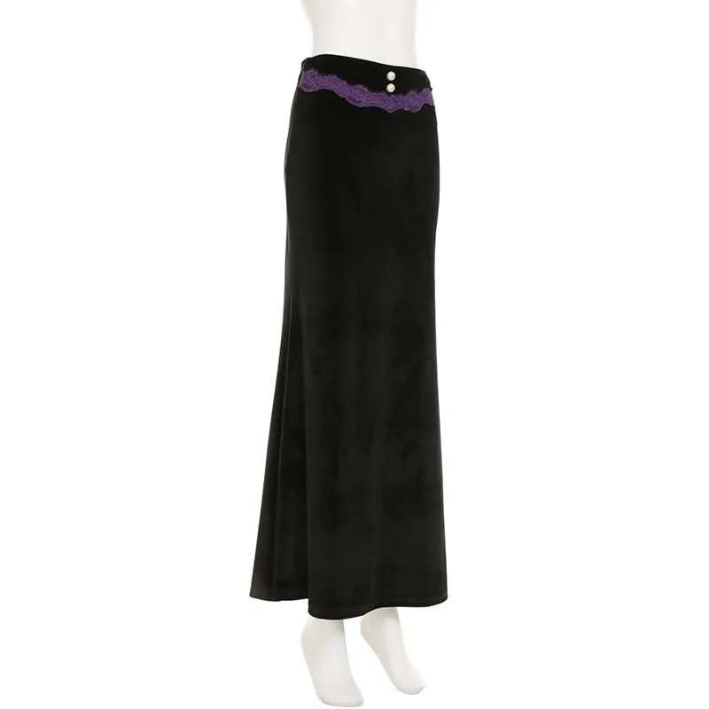 Velvet lace hem beaded maxi skirt