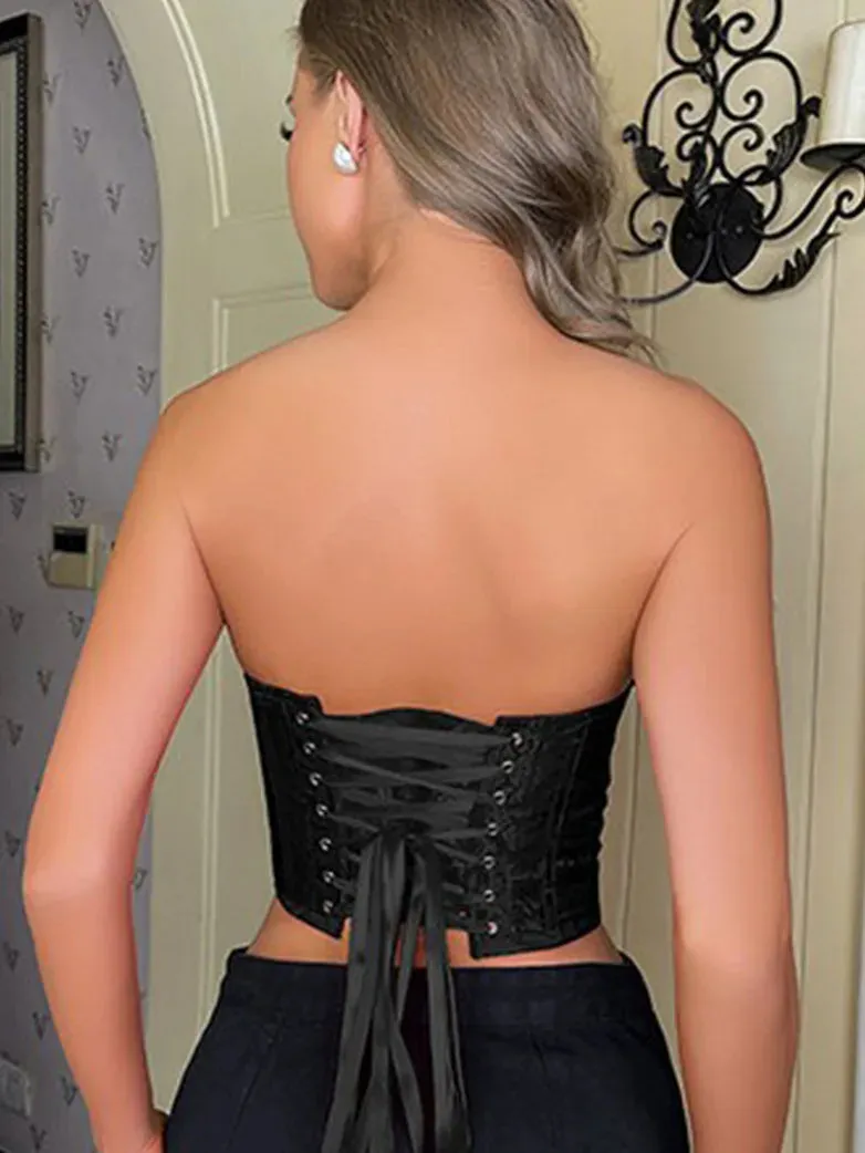 Women Victoria Gothic Satin Jacquard Bustier Tops