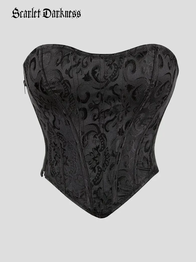 Women Victoria Gothic Satin Jacquard Bustier Tops