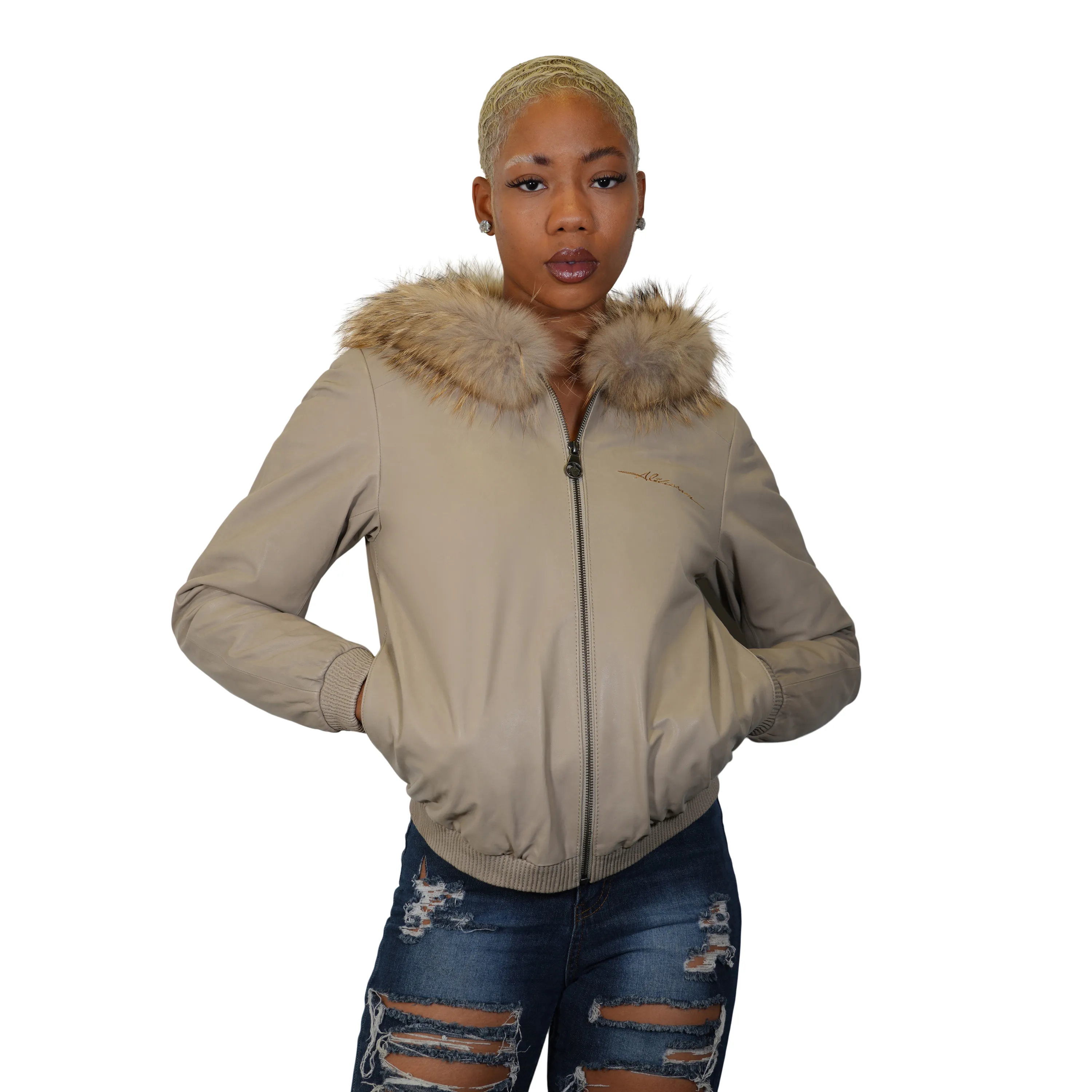 Women's Butter Cream Elegance Leather Jacket