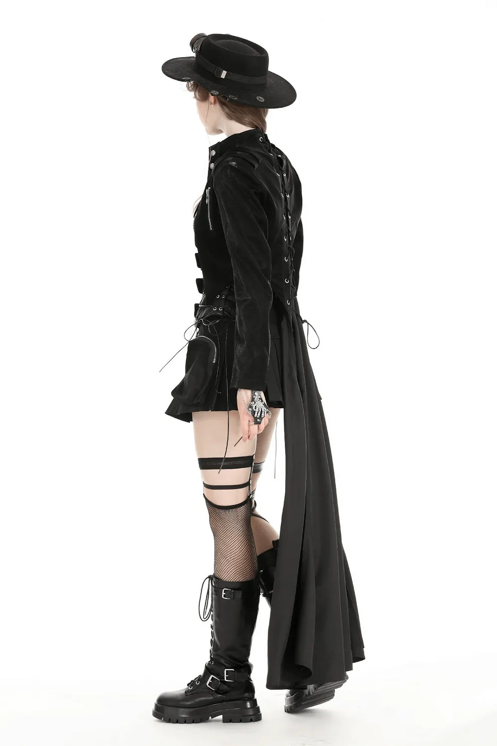 Women's Long Black Gothic-Inspired Cape with Laces Back